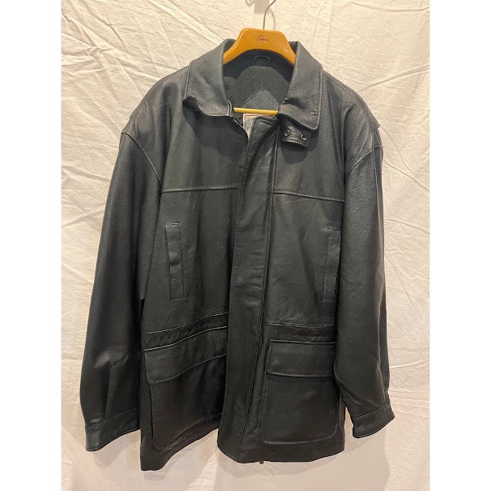 VTG John Ashford Leather Black Coat Mens Size M 90s
